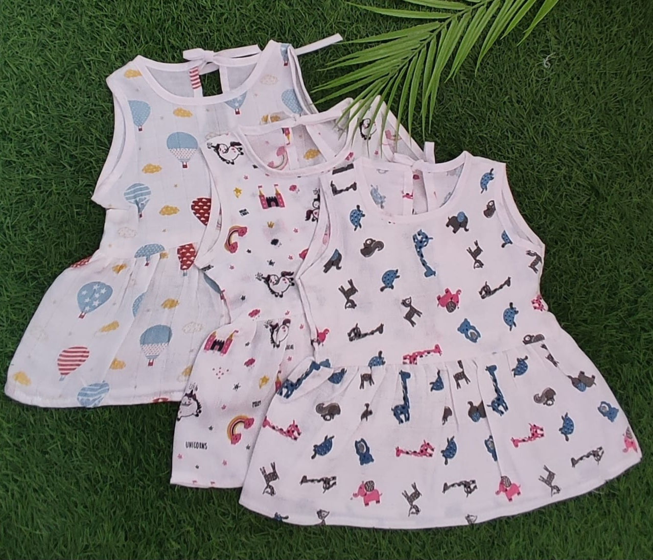 Premium Muslin Back Knot Frock Combo pack of 3 (0-6 Months)