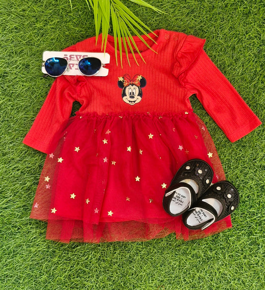 "Adorable Red Baby Dress with Glittery Stars – Premium Comfort for 0-3 Years"