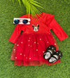 "Adorable Red Baby Dress with Glittery Stars – Premium Comfort for 0-3 Years"