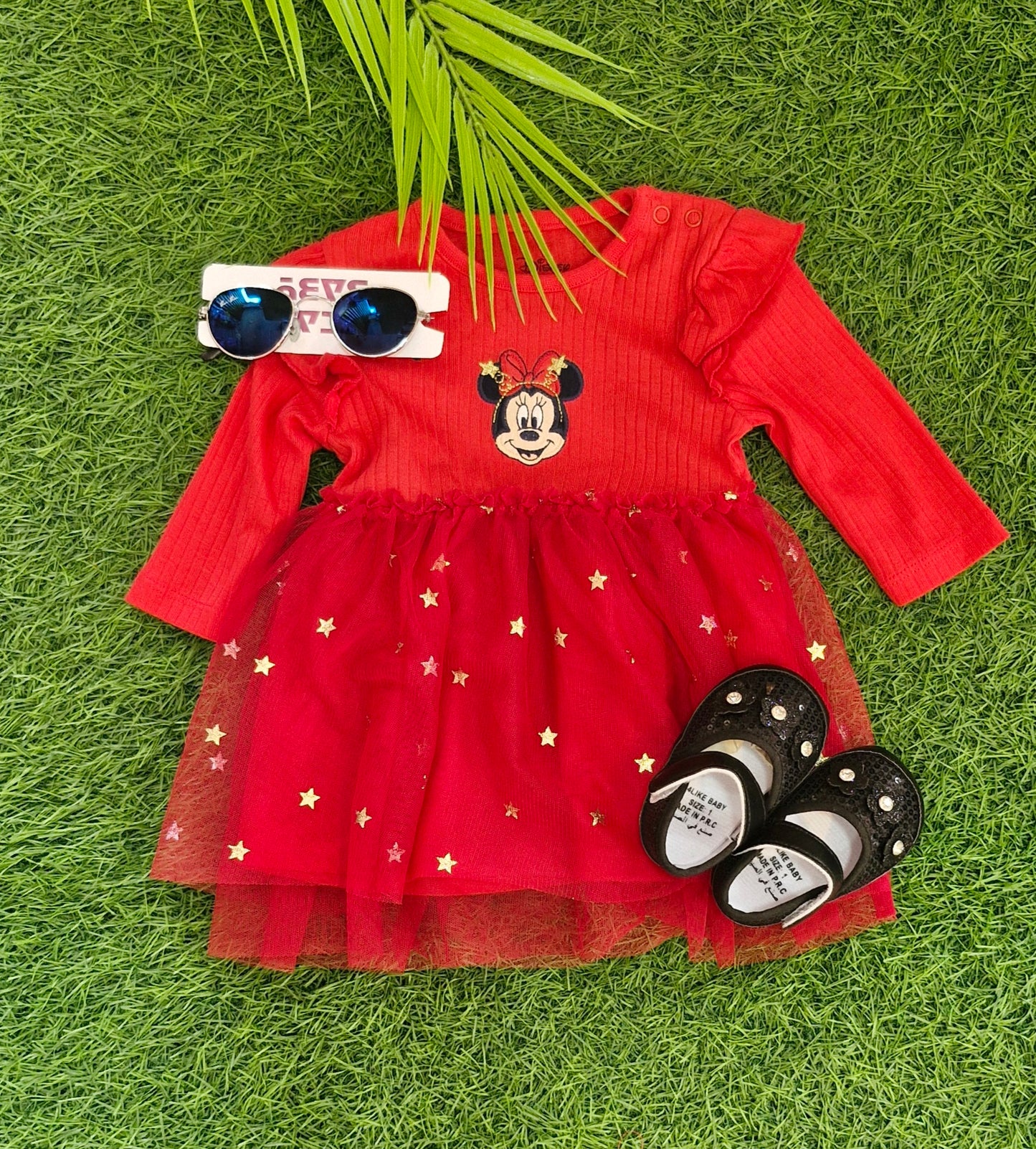 "Adorable Red Baby Dress with Glittery Stars – Premium Comfort for 0-3 Years"