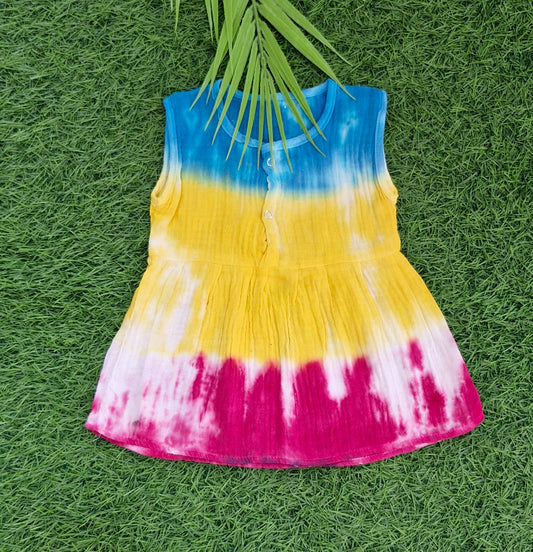 "Soft Muslin Baby Frock – Premium Tie-Dye Design (0-6 Months)"