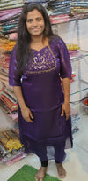Purple Shimmery Tissue Kurti with Embroidered Neckline