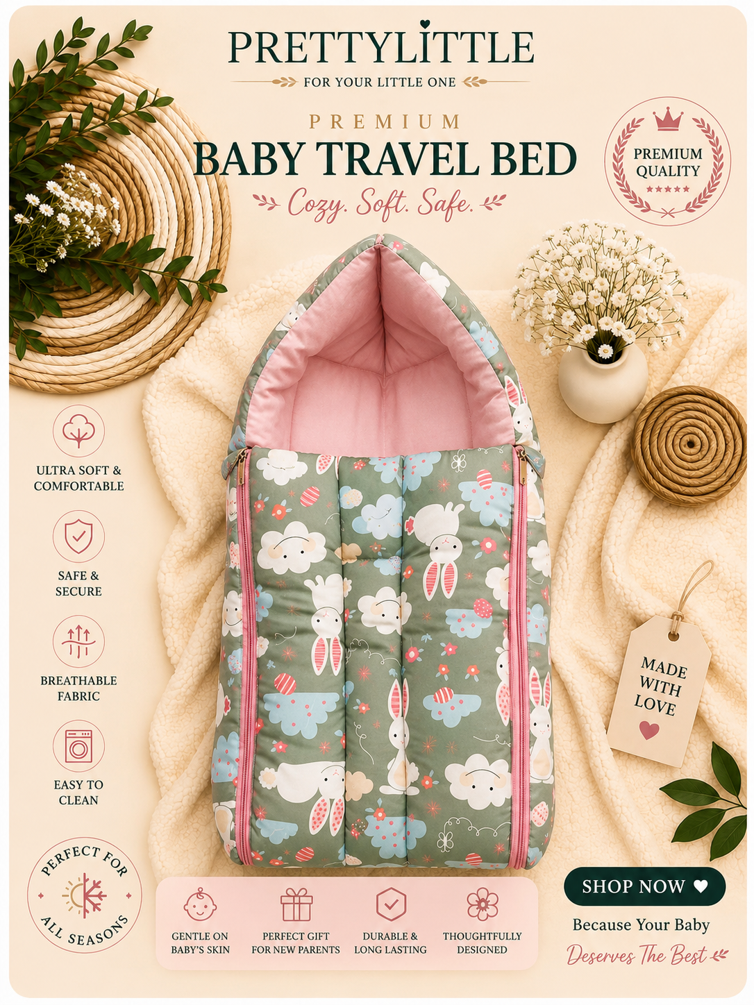 Premium Muslin Baby Carry Nest – Soft Breathable Big Size (best one dispatched)
