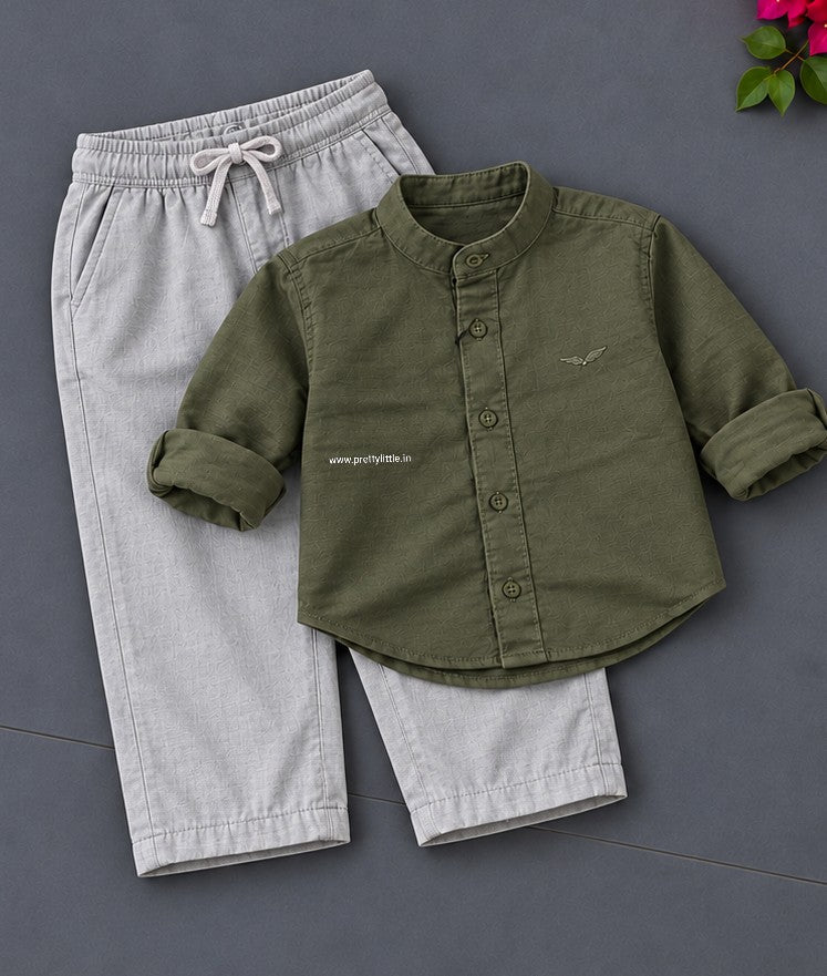 Little Gentleman Mandarin Collar Shirt & Cargo Pant Set –| 1-7 year
