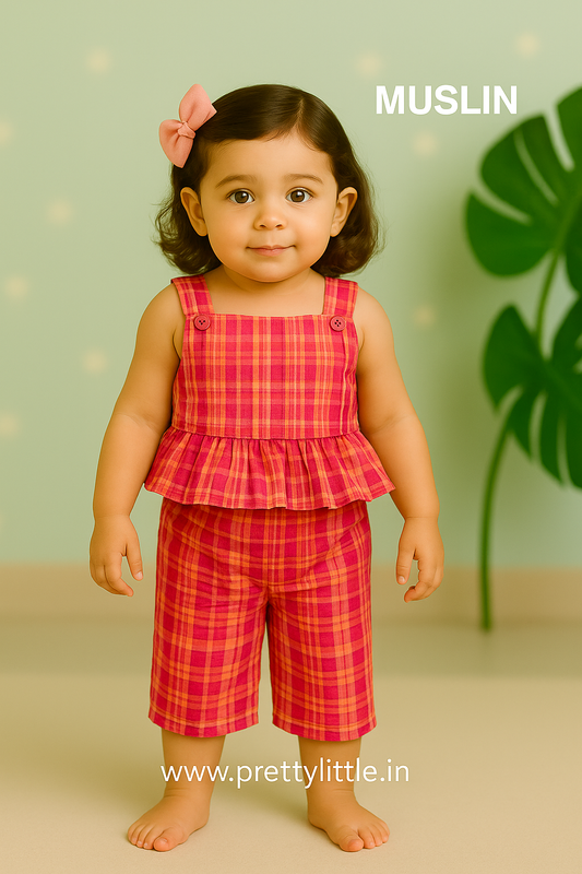 Coral Kiss Comfy & Cute Baby Girl Summer Set | Muslin Cotton Co-Ord