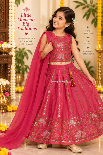 Avyanna Teal Floral Embroidered Lehenga Set – 3 to 9 Years