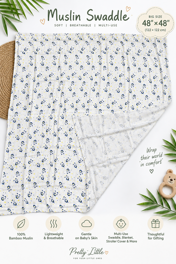 Bamboo Muslin Swaddle – 48" × 48" | Ultra Soft & Breathable (Pack of 2)