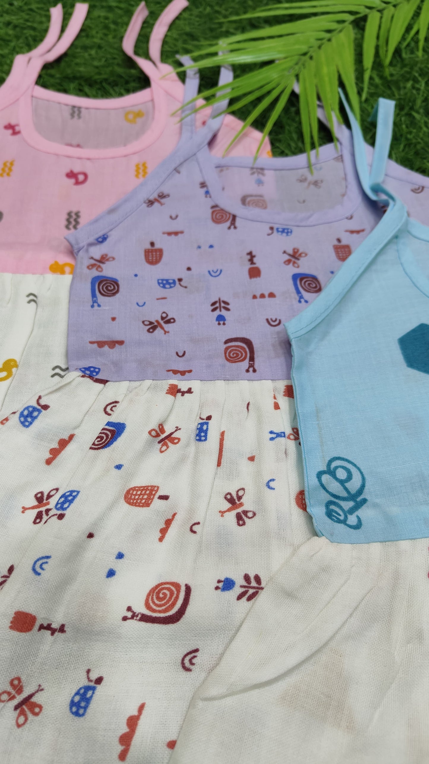 Color cotton with muslin knot frock combo pack (best 3 dispatched)(0-3m)