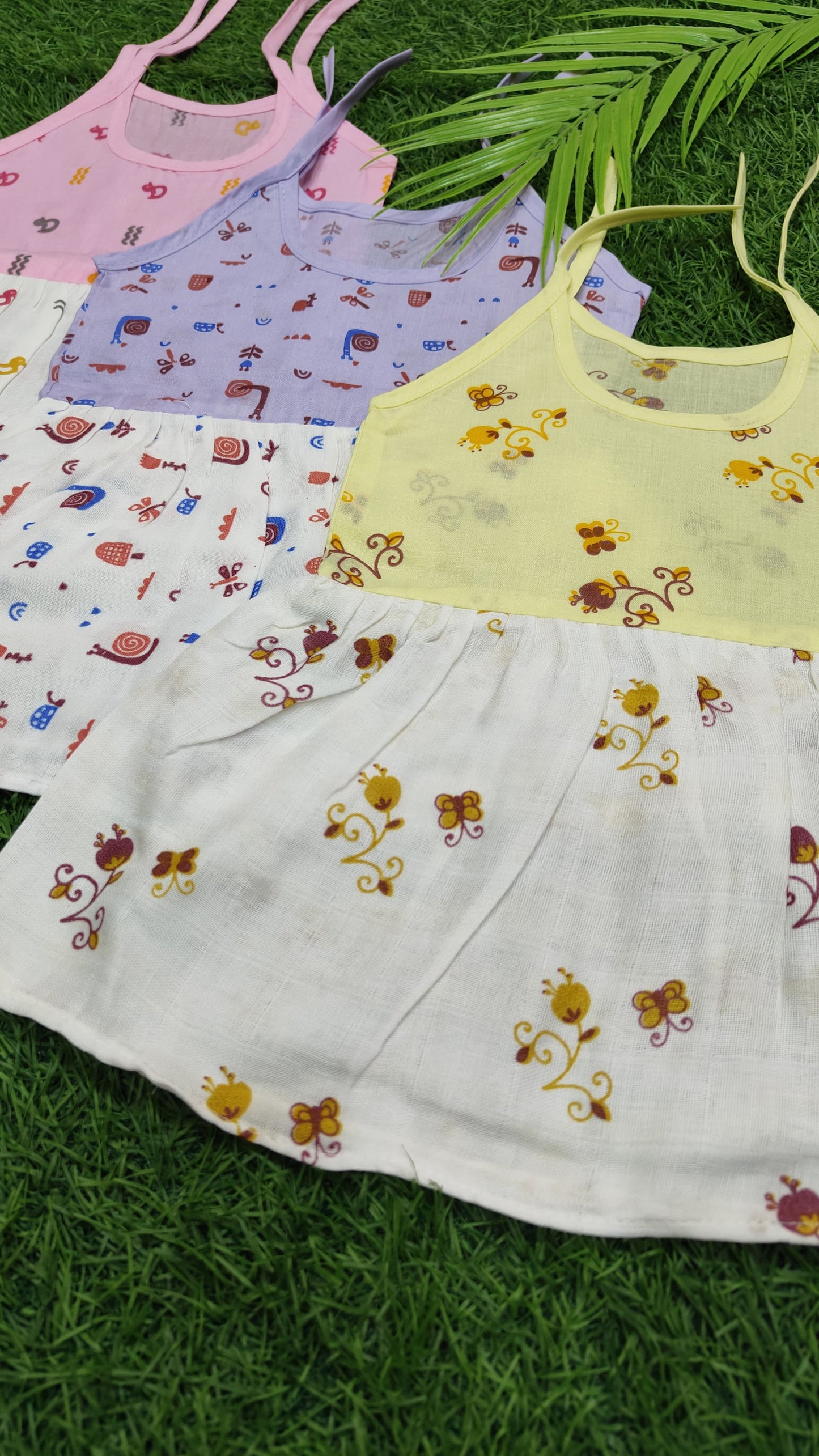 Color cotton with muslin knot frock combo pack (best 3 dispatched)(0-3m)