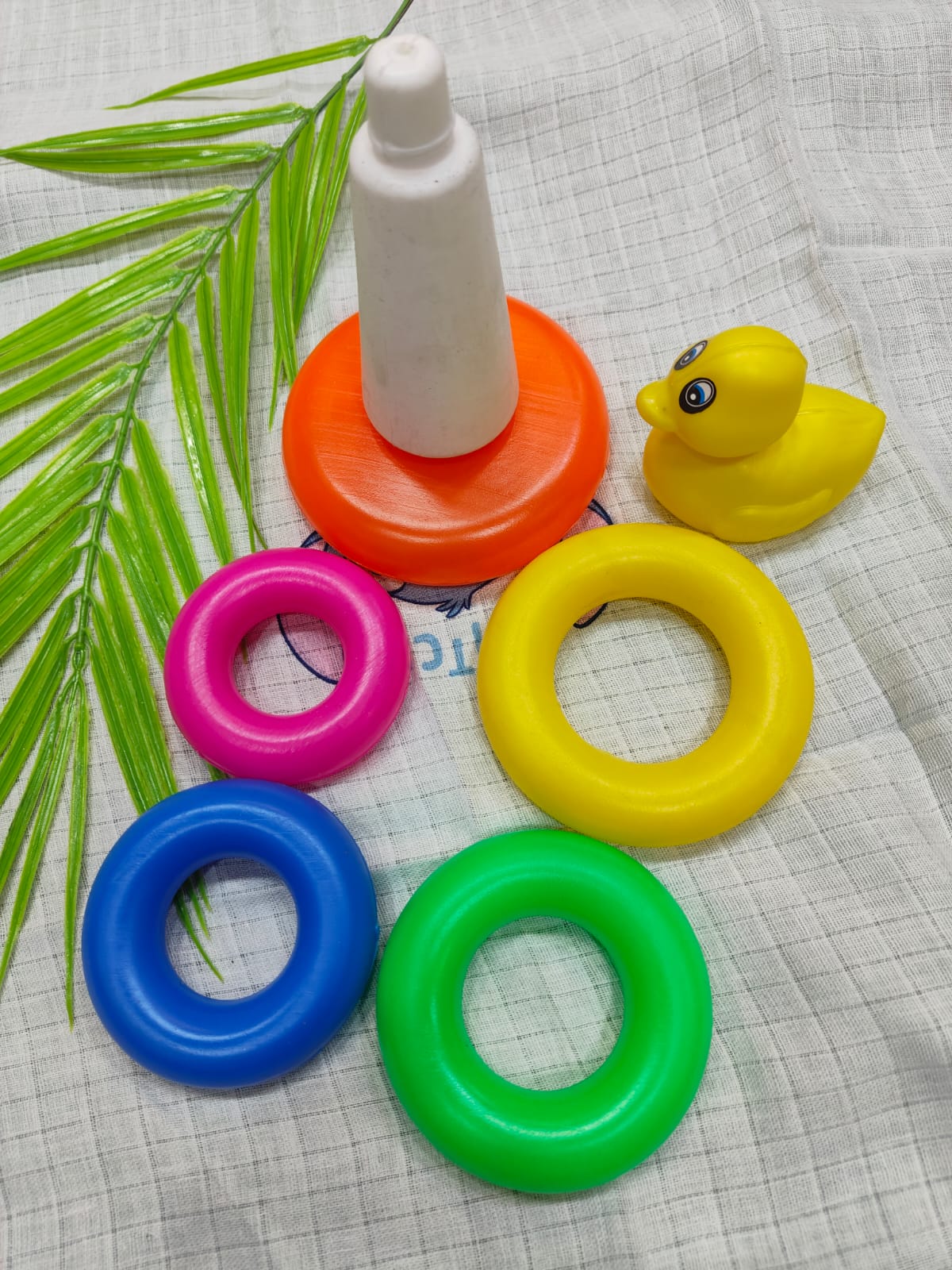 Colorful Ring Stacking Toy with Cute Duck Top – Educational Fun for Babies & Toddlers"