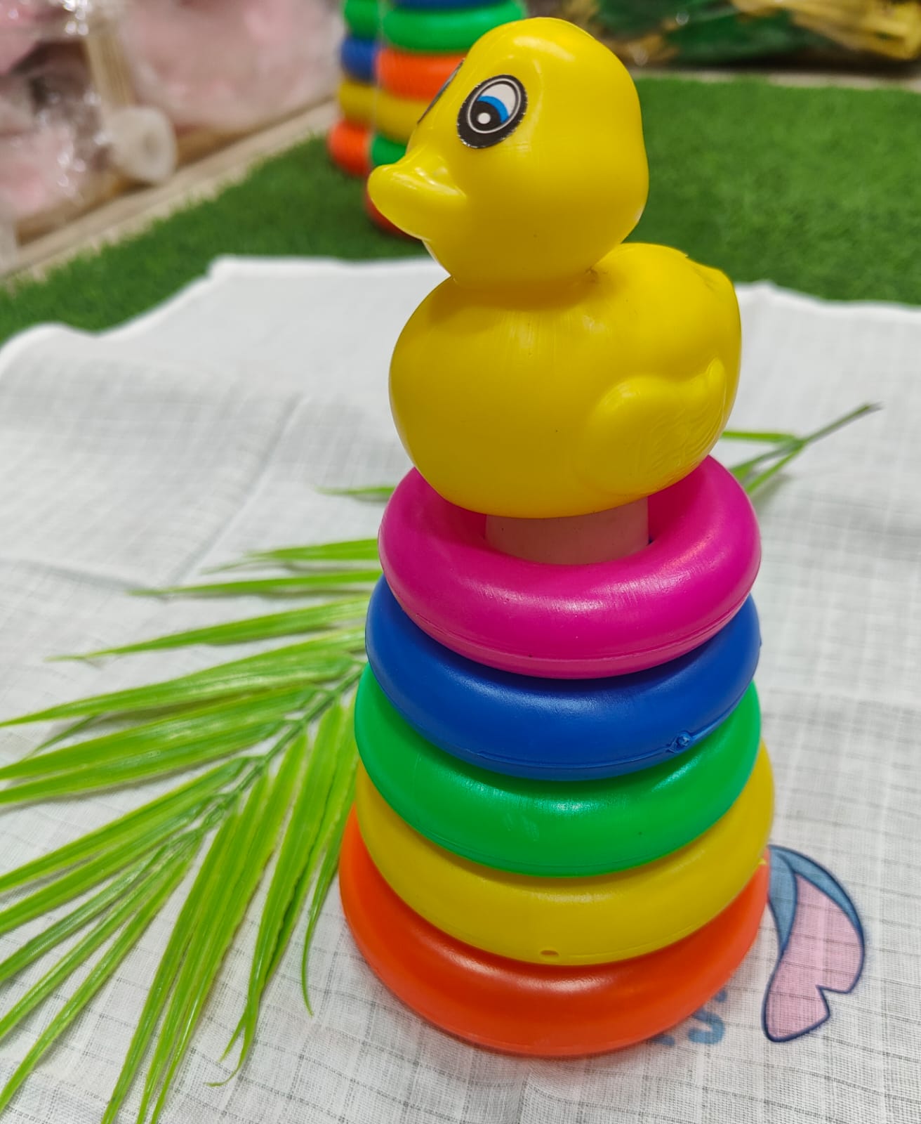 Colorful Ring Stacking Toy with Cute Duck Top – Educational Fun for Babies & Toddlers"