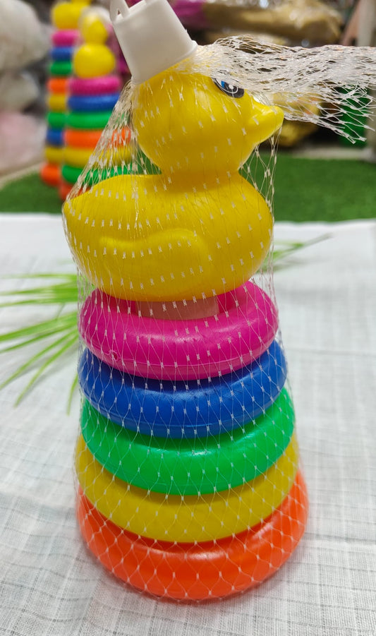 Colorful Ring Stacking Toy with Cute Duck Top – Educational Fun for Babies & Toddlers"