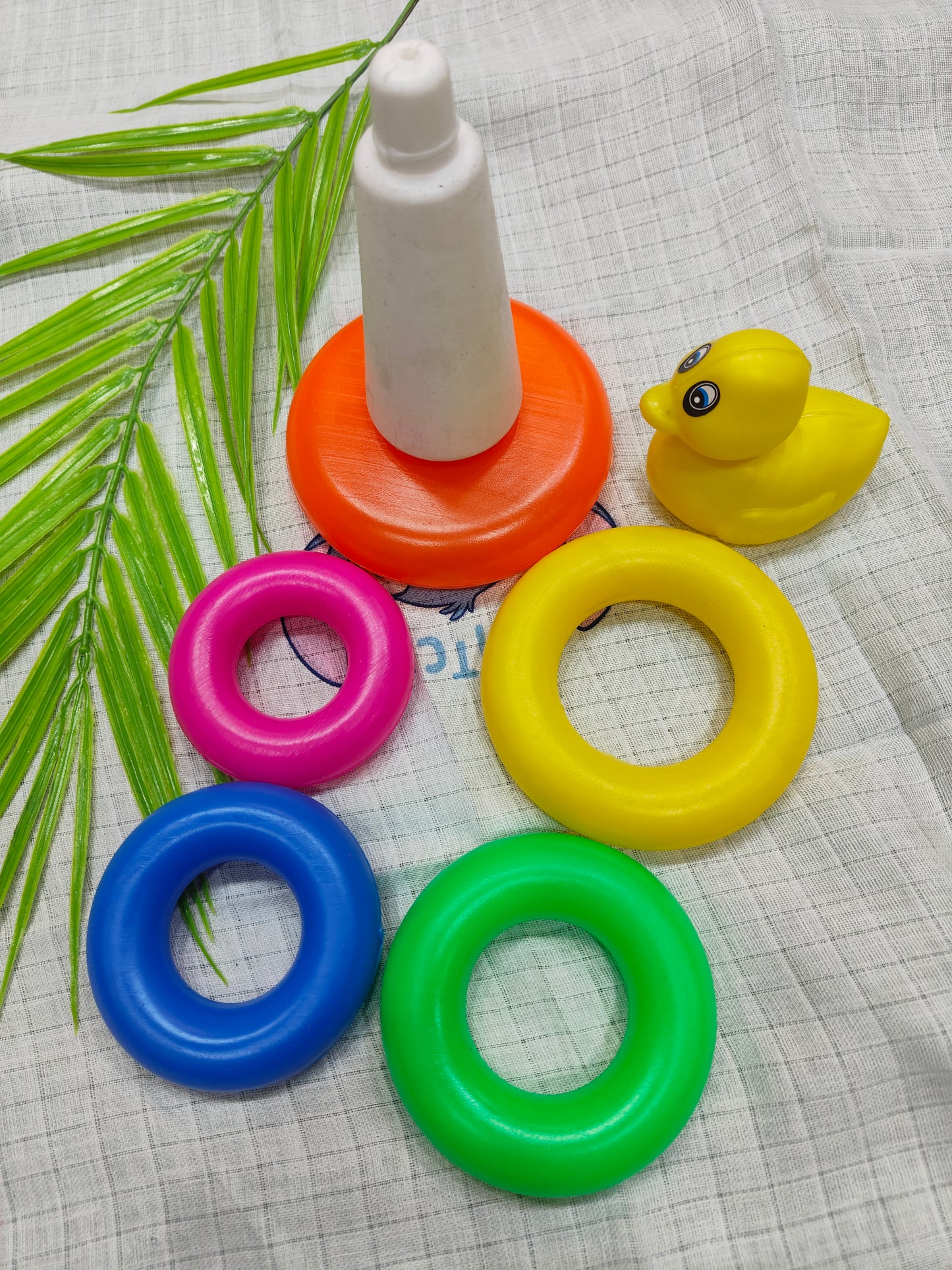 Colorful Ring Stacking Toy with Cute Duck Top – Educational Fun for Babies & Toddlers"