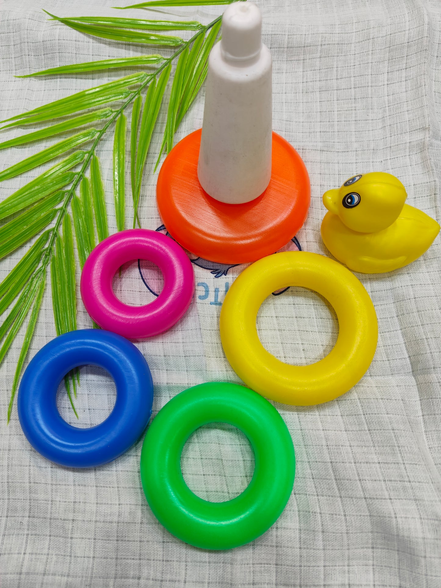 Colorful Ring Stacking Toy with Cute Duck Top – Educational Fun for Babies & Toddlers"