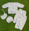 5-Piece Baby Clothing Set with Quilted Jacket, Footed Pants, Cap, and Bib