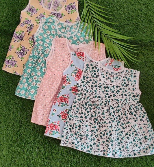 0-3 Month Sleeveless Frock Combo Pack - Floral Designs (Pack of 5)