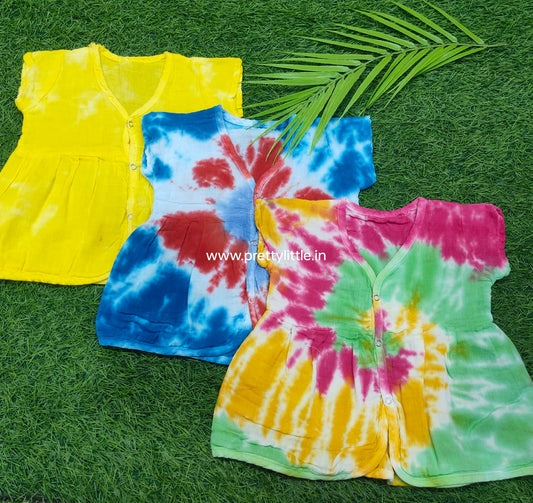 Muslin tie&tie frock combo pack (best 3 dispatched)(0-3m)