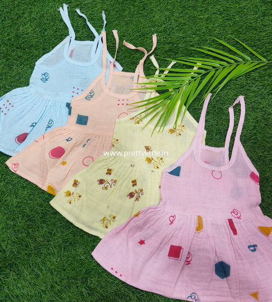 Color muslin knot frock combo pack (best 4 dispatched)(0-3m)