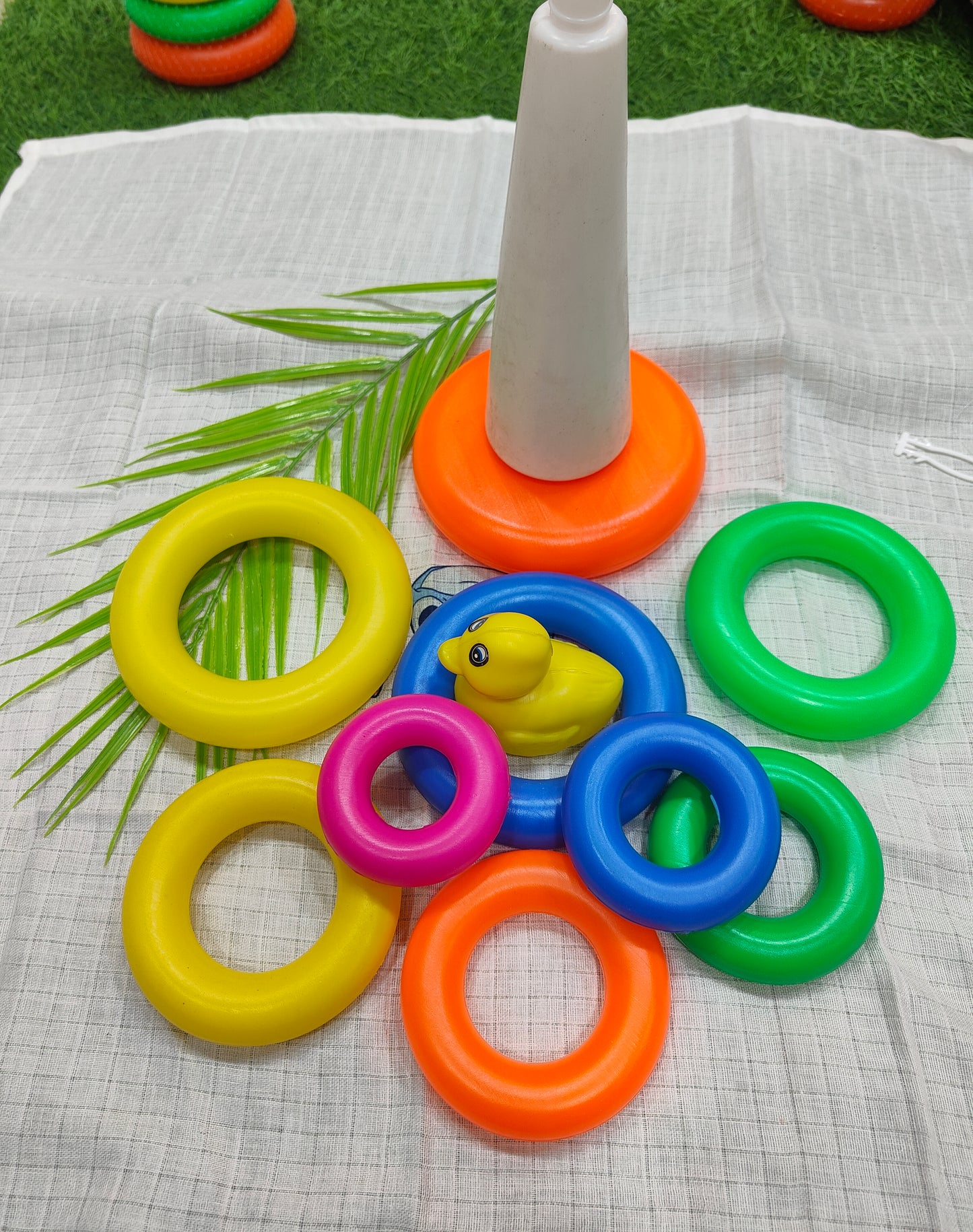 Colorful Ring Stacking Toy with Cute Duck Top – Educational Fun for Babies & Toddlers"