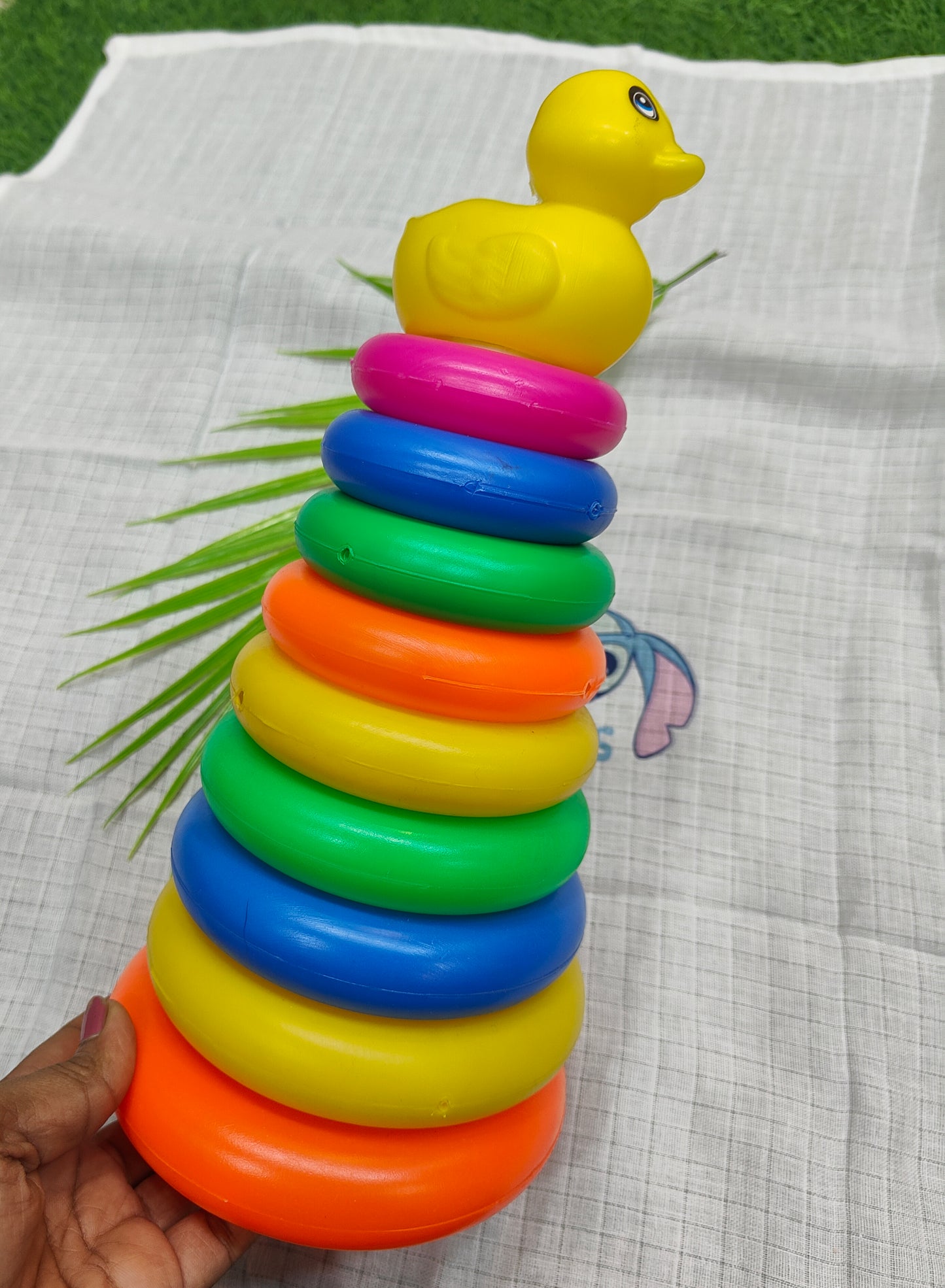 Colorful Ring Stacking Toy with Cute Duck Top – Educational Fun for Babies & Toddlers"