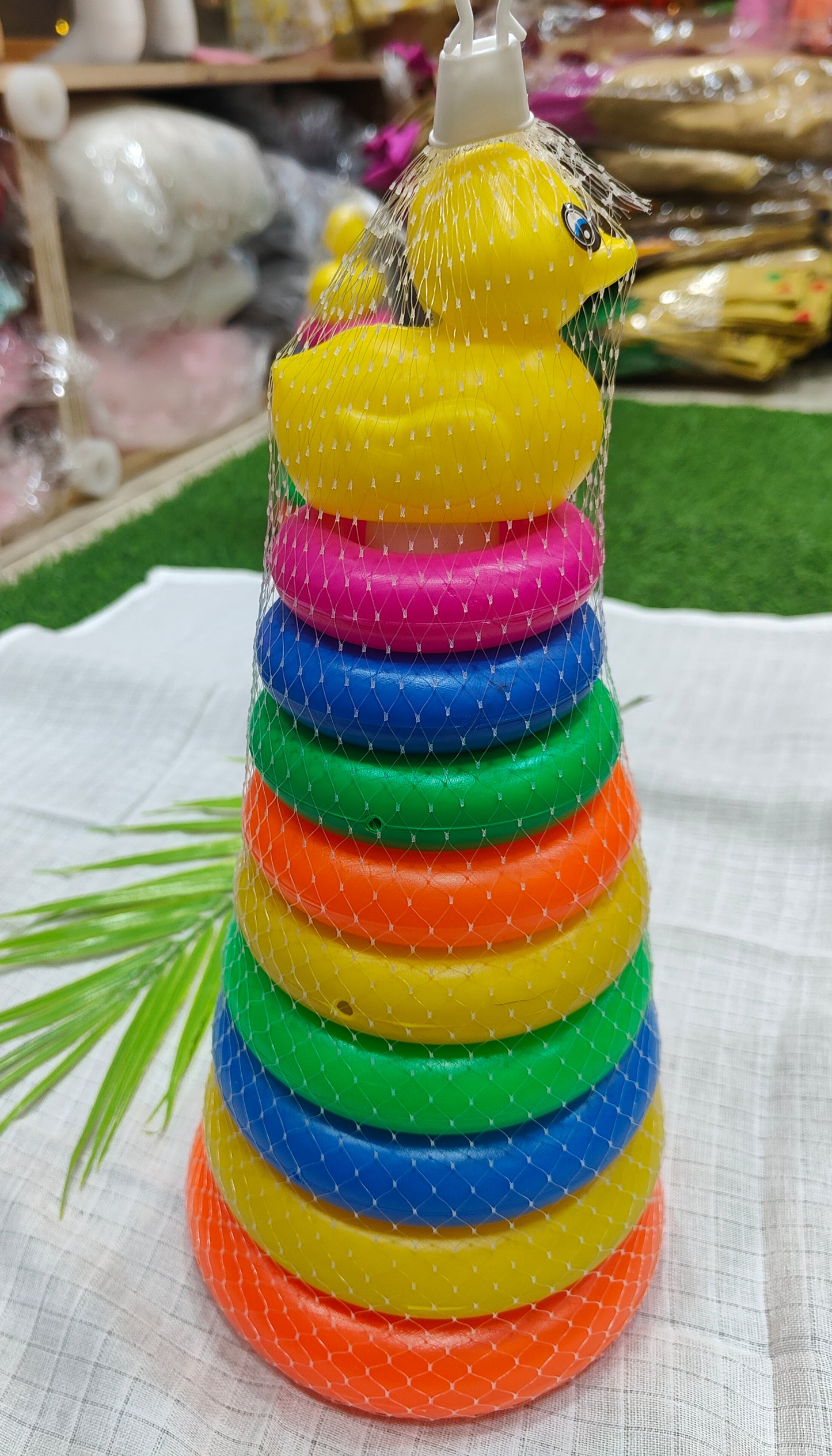 Colorful Ring Stacking Toy with Cute Duck Top – Educational Fun for Babies & Toddlers"