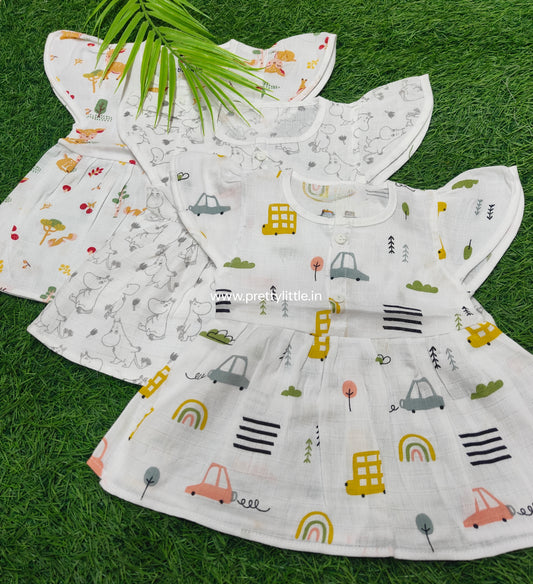 Butterfly muslin cute frock combo pack (0-6m)