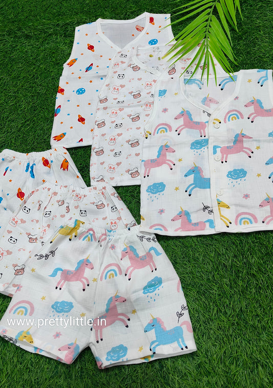 Premium Muslin jabla with trouser set ( pack of 3) ( best combo dispatched)