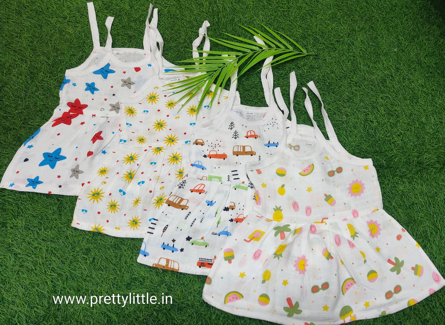 (Any 5) Combo Pack of Muslin soft Top knot Frocks for Babies