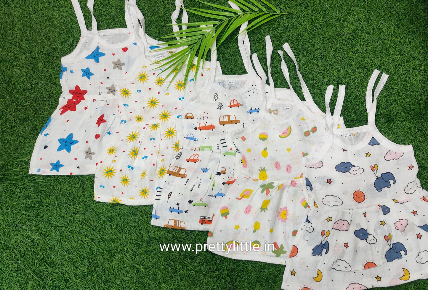 (Any 5) Combo Pack of Muslin soft Top knot Frocks for Babies