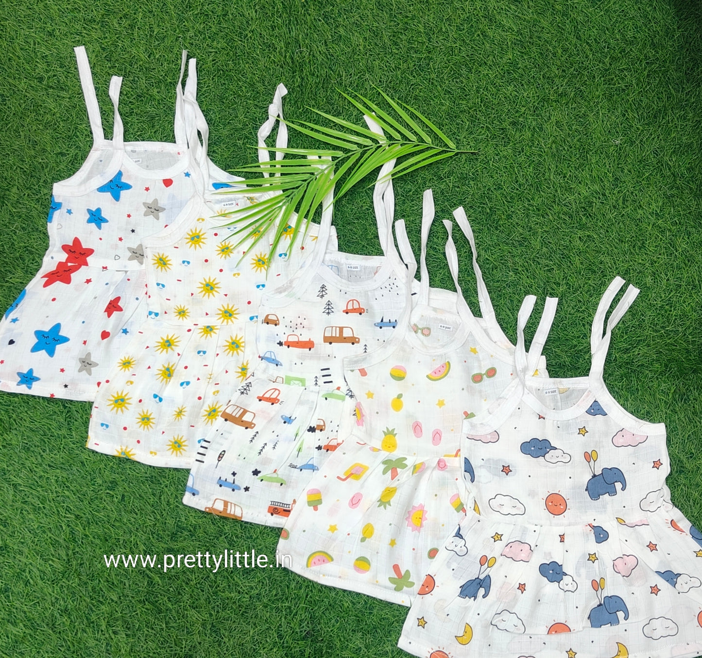 (Any 5) Combo Pack of Muslin soft Top knot Frocks for Babies