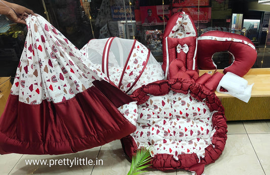 Luxury Newborn Bedding Set with Cradle, Net, Travel Bed, Feeding Pillow and Lotus Bed