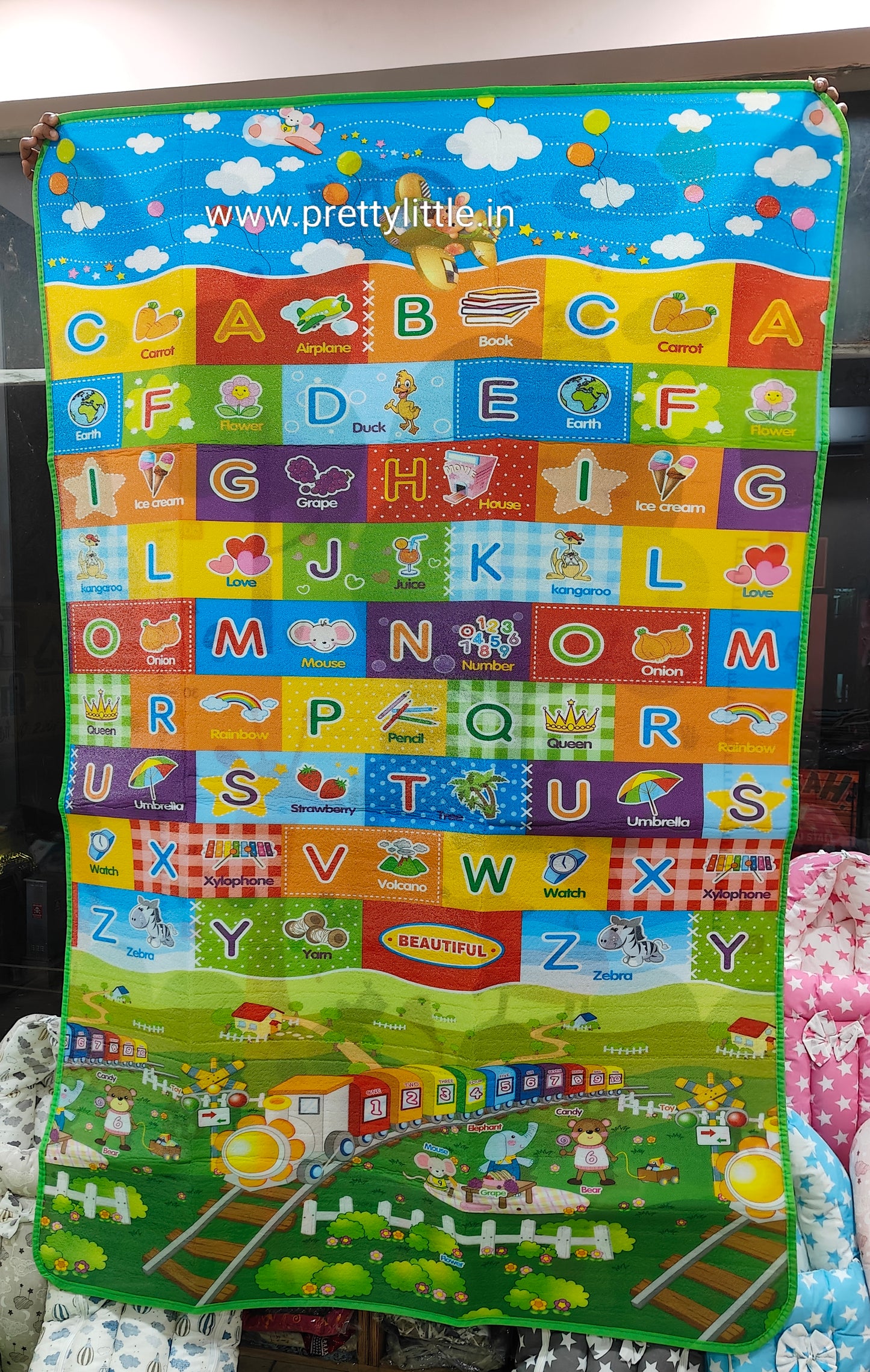 Colorful Animal-Themed Baby Play Mat & Height Chart – Soft, Washable, 100 cm Measurement
