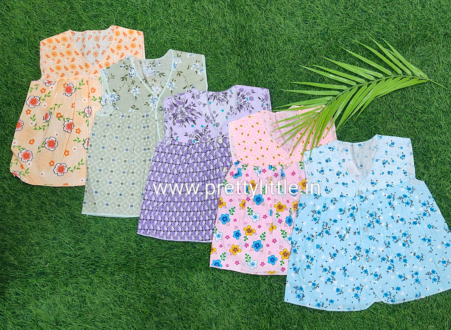 Pack of 10 Front-Button Cotton Frocks for Baby Girls (0-6 Months)