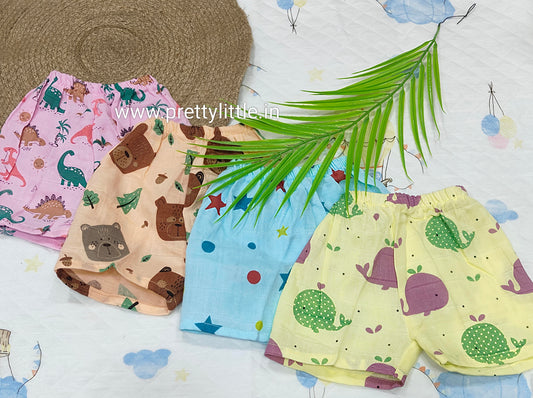 Muslin Cotton Shorts Combo – Set of 4 Soft & Breathable Baby Trousers