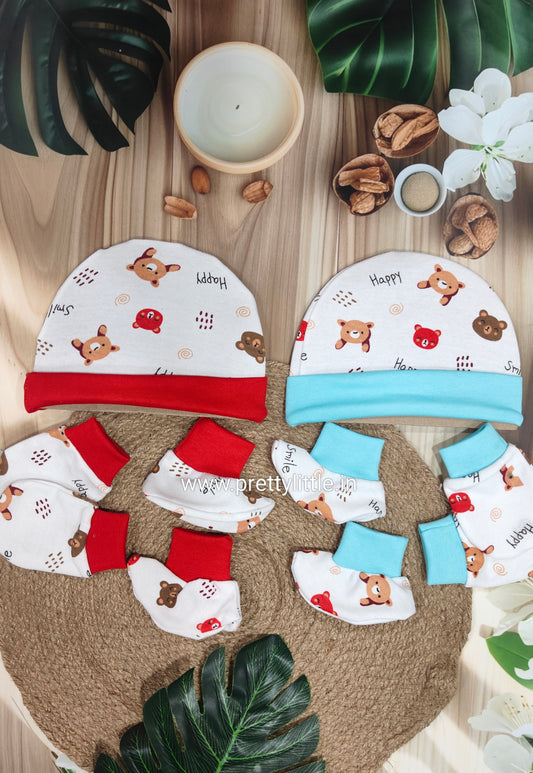 Newborn Baby Cap mitten Set (0-3 Months) - Pack of 4 Soft and Stylish Pairs