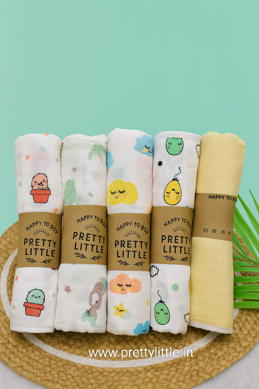 Pack of 3 Double Layer Muslin Swaddles - Soft & Breathable Cotton