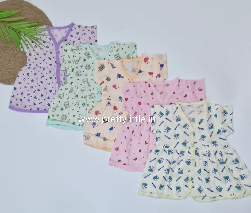 (Any 5) Combo Pack of Muslin color soft Frocks for Babies