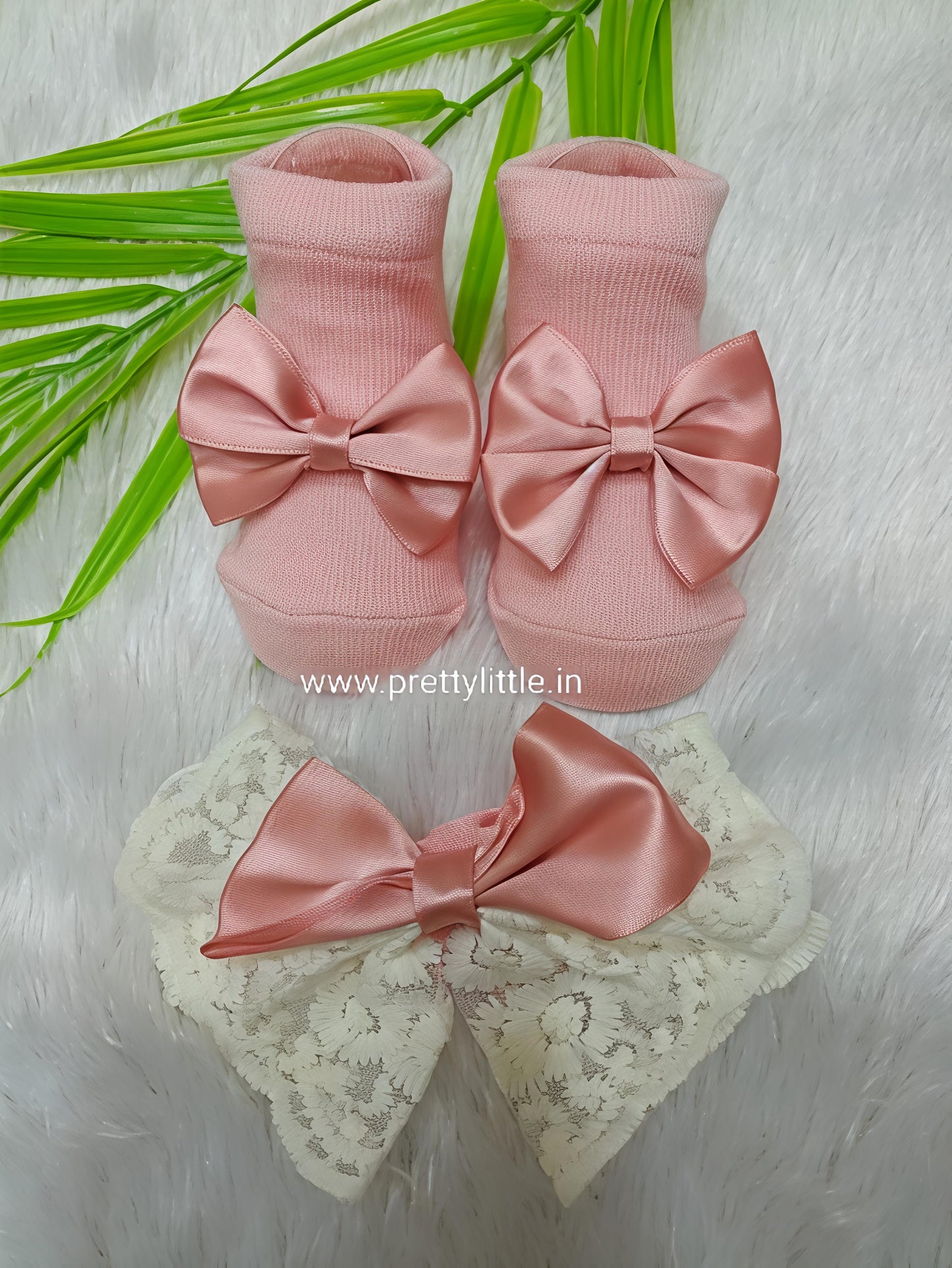 Baby Girl Bow Booties & Lace Hair Bow Set | Soft Cotton Baby Socks | Pretty Little
