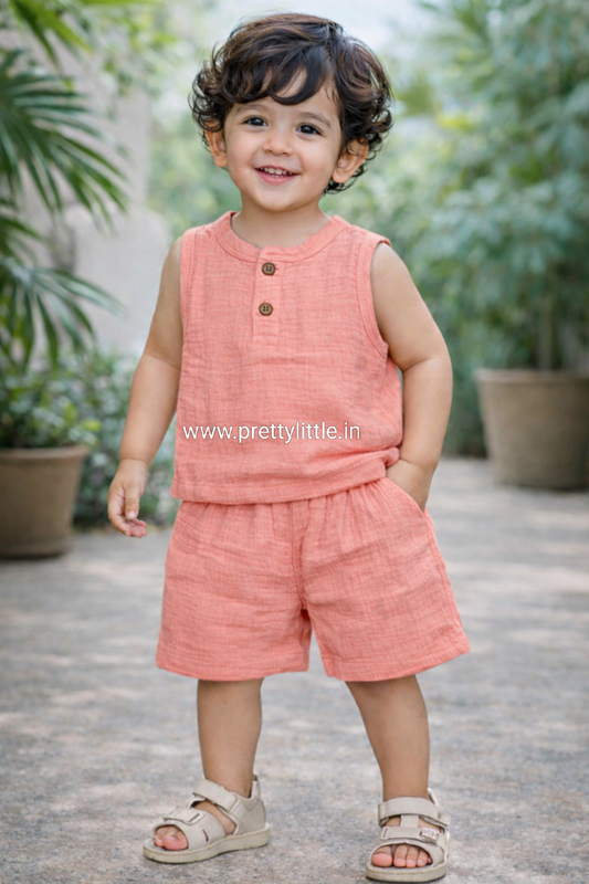 Crinkled Muslin Unisex Sleeveless Co-ord Set | 1-4 Years (any 1)