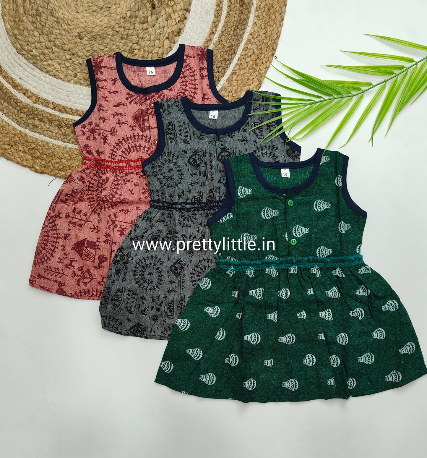 Girls Sleeveless Cotton Dress Combo – Pack of 3 (0–3 Years) – Assorted