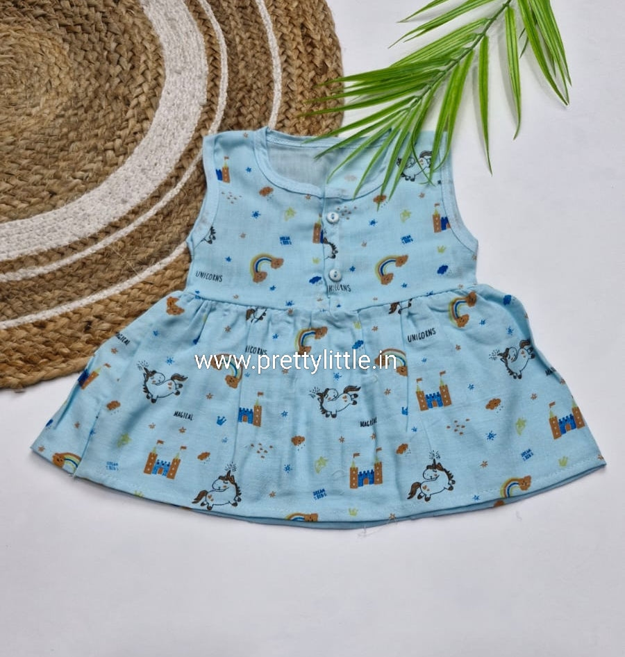 (Any 5) Combo Pack of Muslin soft Frocks for Babies sleeveless (0-6 month)