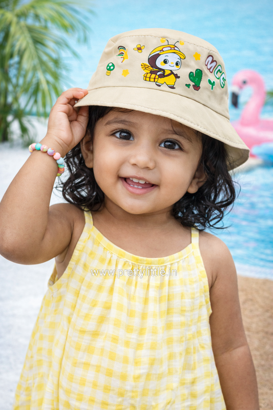 Kids Summer Bucket Cap – Cartoon Bee Print | Soft & Lightweight (1–4 Years)