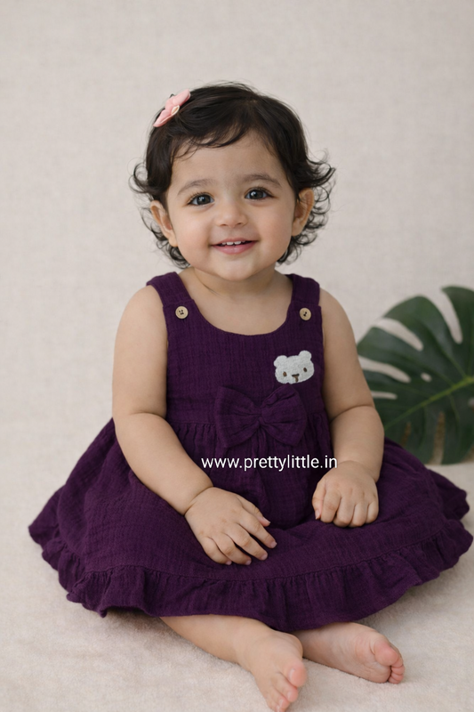 Crinkled Muslin Baby Frock with Bow | 0–3 Years | 0-2 Years