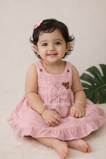 Crinkled Muslin Baby Frock with Bow | 0–3 Years | 0-2 Years (Any 1)