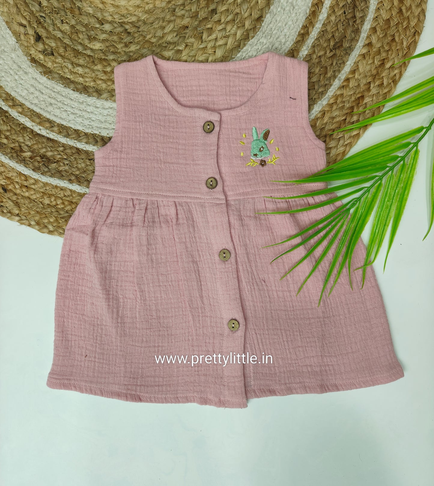 Crinkled Muslin Baby Frock with full button | 0-2 Years (Any 3)