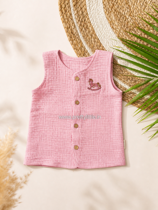 Cricnkled Muslin Sleeveless Baby Top – Soft Cotton Comfort| 0-2 Years (Any 1)