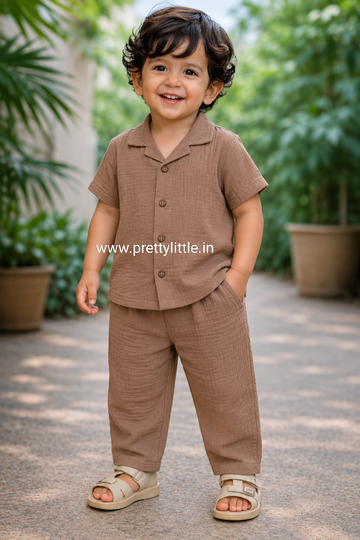 Crinkled Muslin Unisex sleeve Co-ord Set – 1-4 Years