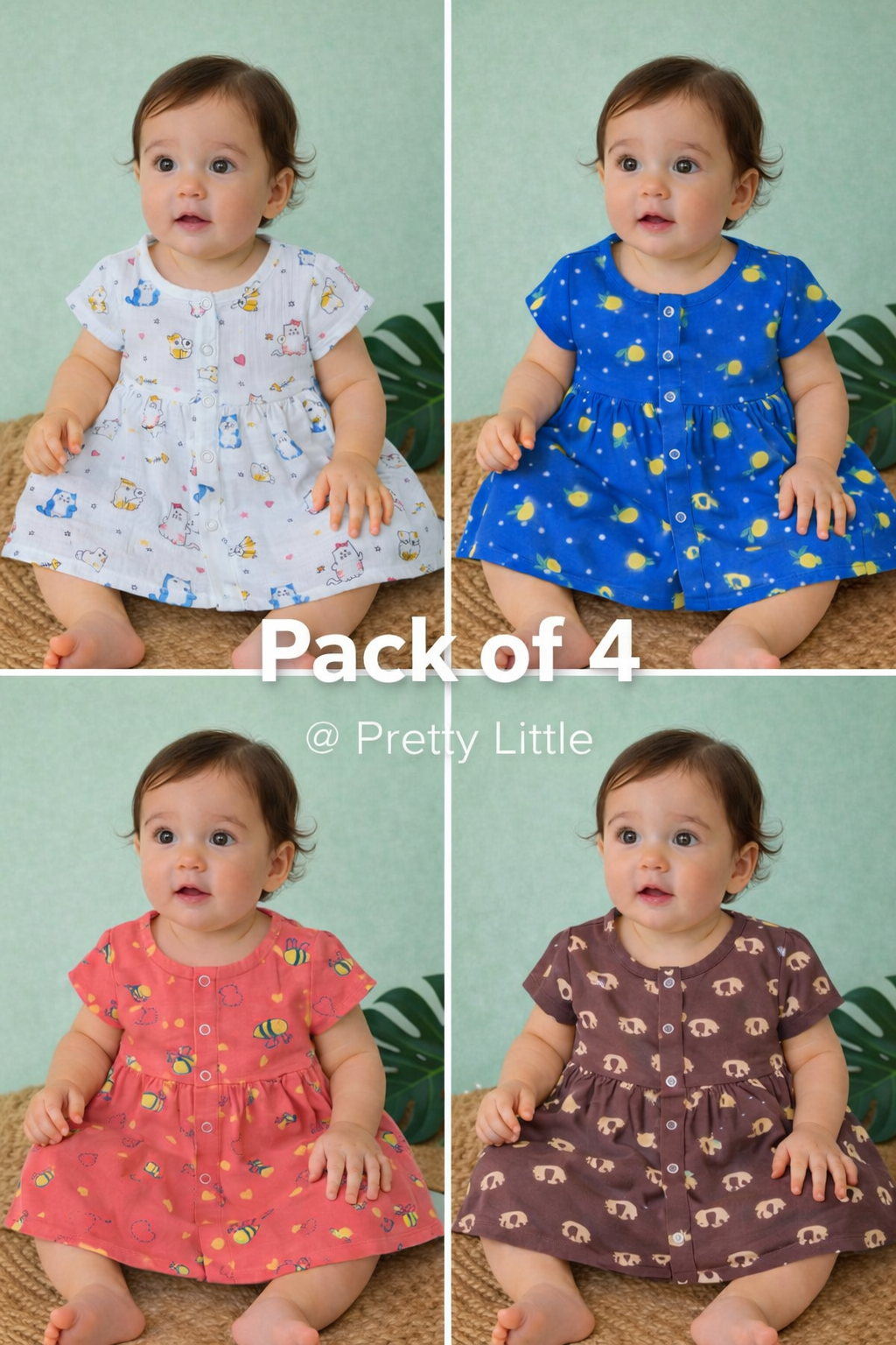 Pretty Little combo cloud soft Muslin Baby Frock | 0–2 Years | Soft & Breathable (Assorted Pack)