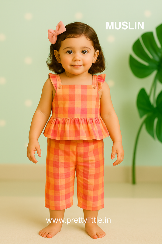 Coral Kiss Comfy & Cute Baby Girl Summer Set | Muslin Cotton Co-Ord