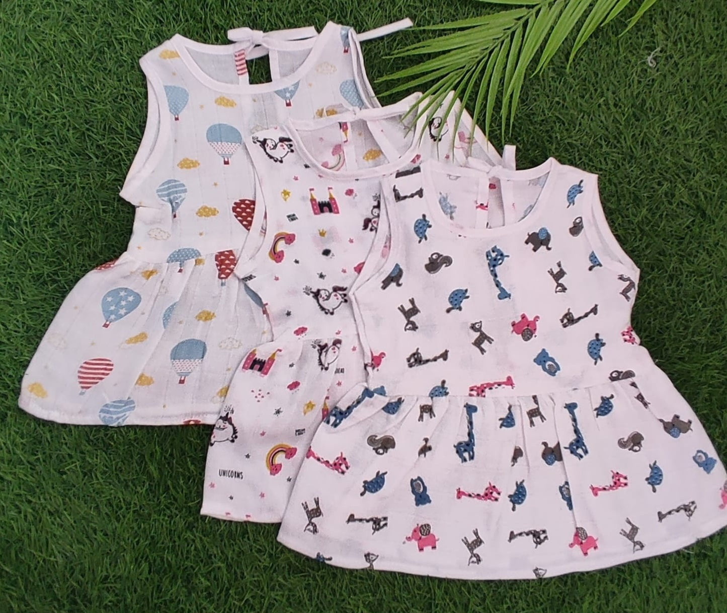 Premium Muslin Back Knot Frock Combo pack of 3 (0-6 Months)